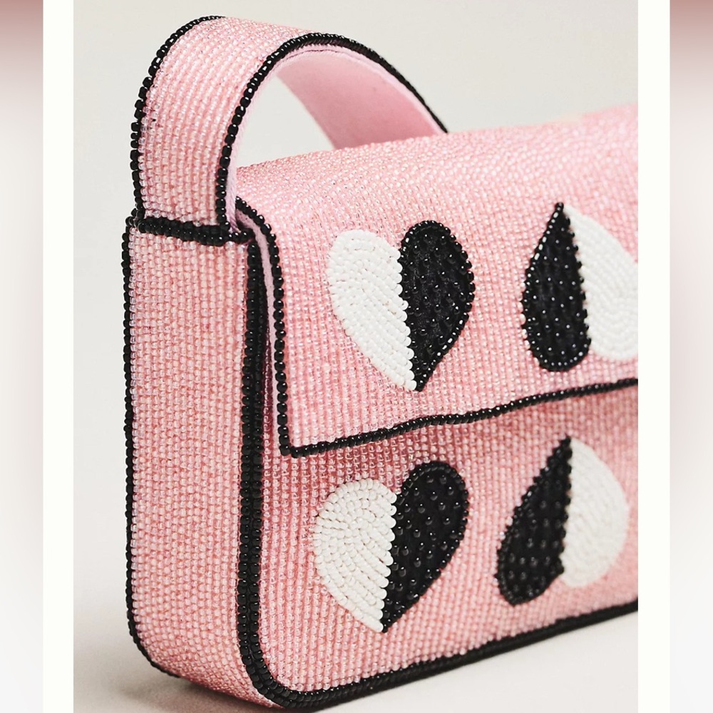 ANTHROPOLOGIE The Fiona Beaded Muni shoulder Bag: Icon Edition pink beaded heart - Picture 4 of 4